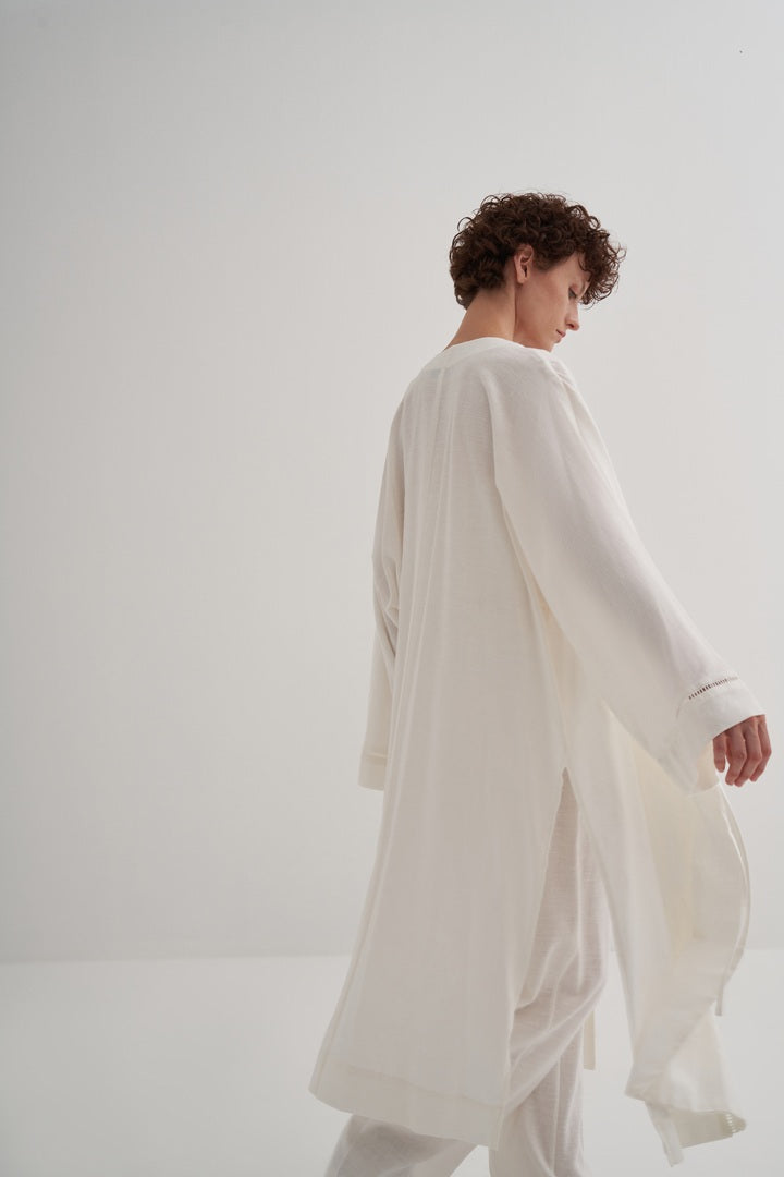 Kk Design Linen Scallop Detailed Kimono Ecru