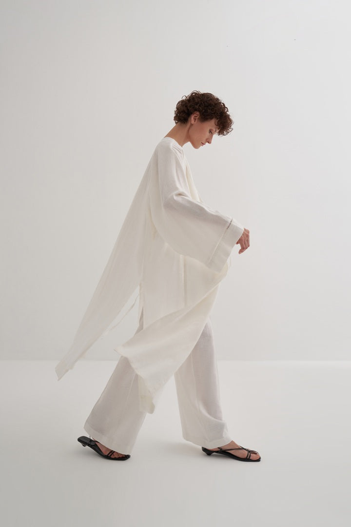 Kk Design Linen Scallop Detailed Kimono Ecru