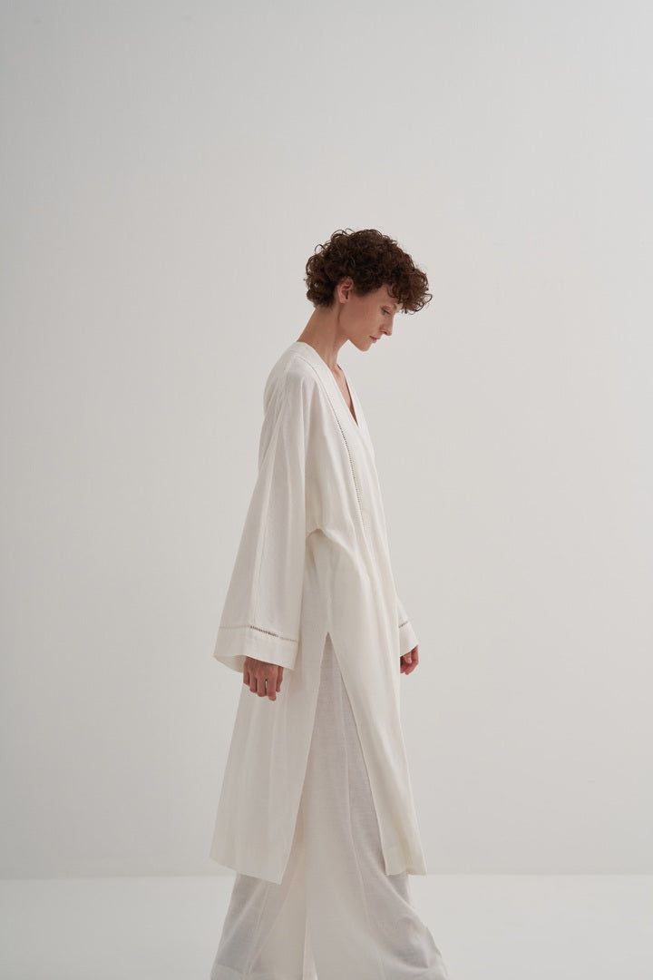 Kk Design Linen Scallop Detailed Kimono Ecru