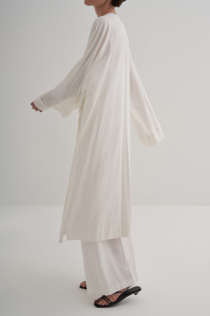 Kk Design Linen Scallop Detailed Kimono Ecru