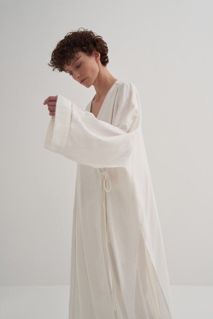 Kk Design Linen Scallop Detailed Kimono Ecru
