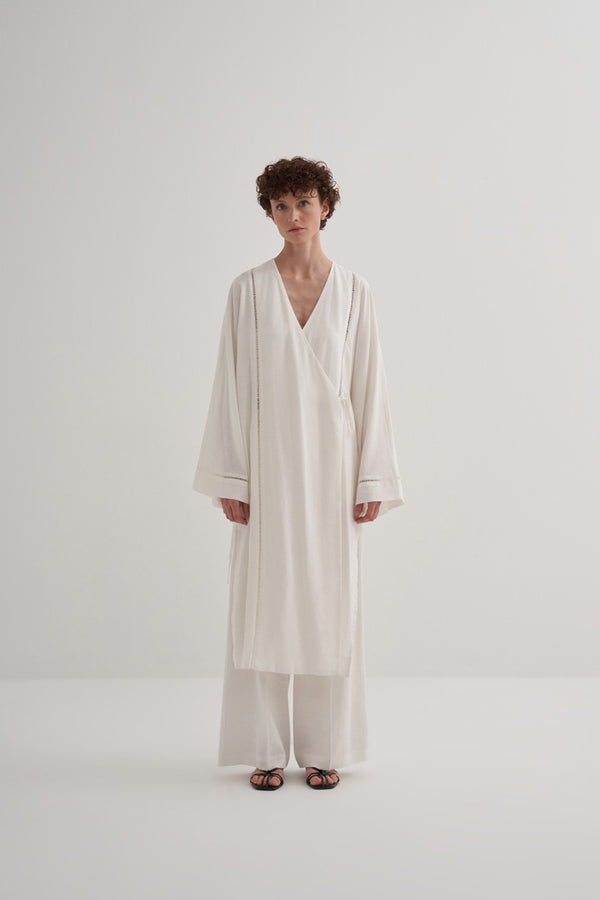 Kk Design Linen Scallop Detailed Kimono Ecru