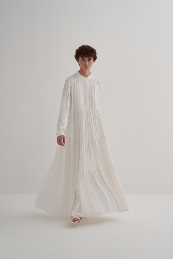 Kk Design Layered Shirred Dress Ecru