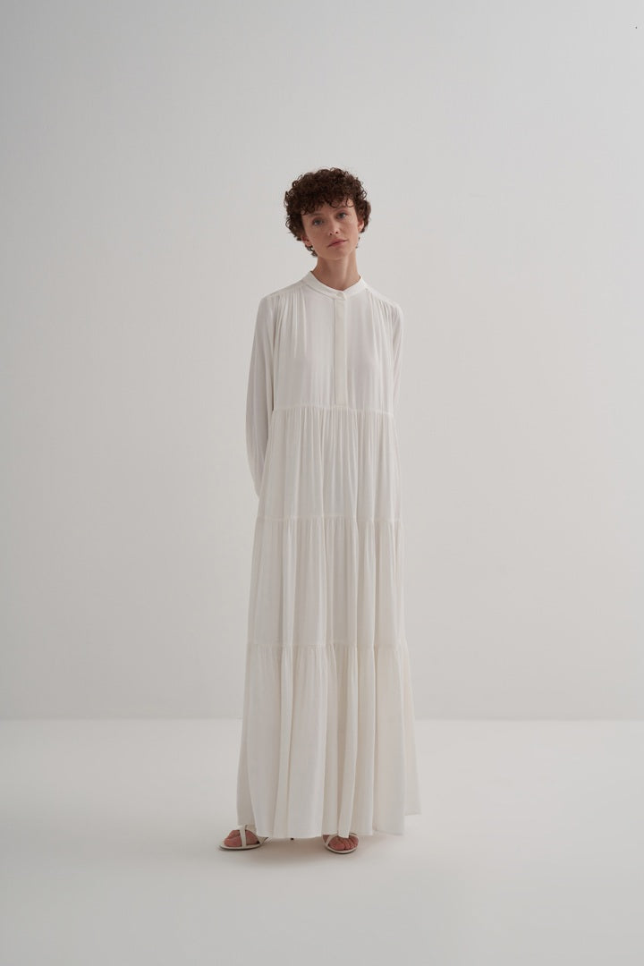 Kk Design Layered Shirred Dress Ecru