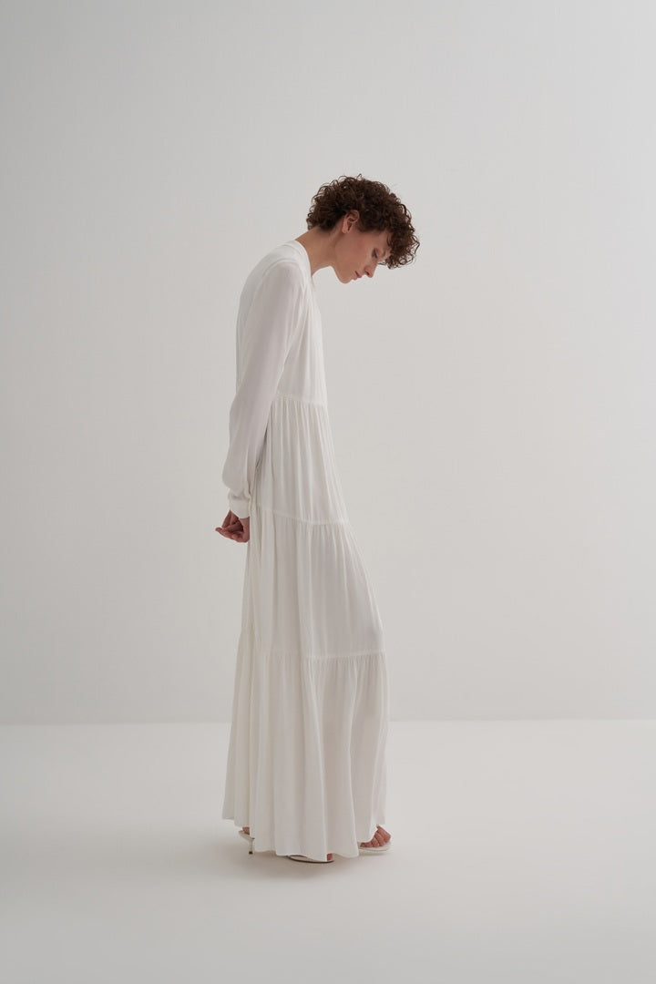 Kk Design Layered Shirred Dress Ecru