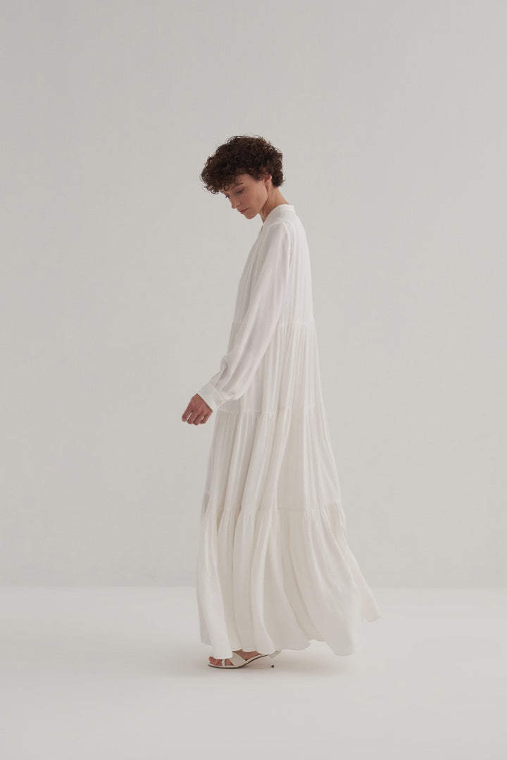Kk Design Layered Shirred Dress Ecru
