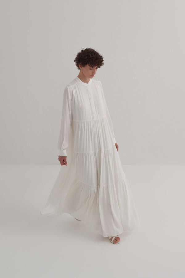 Kk Design Layered Shirred Dress Ecru