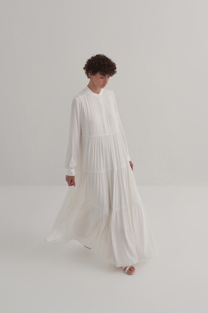 Kk Design Layered Shirred Dress Ecru