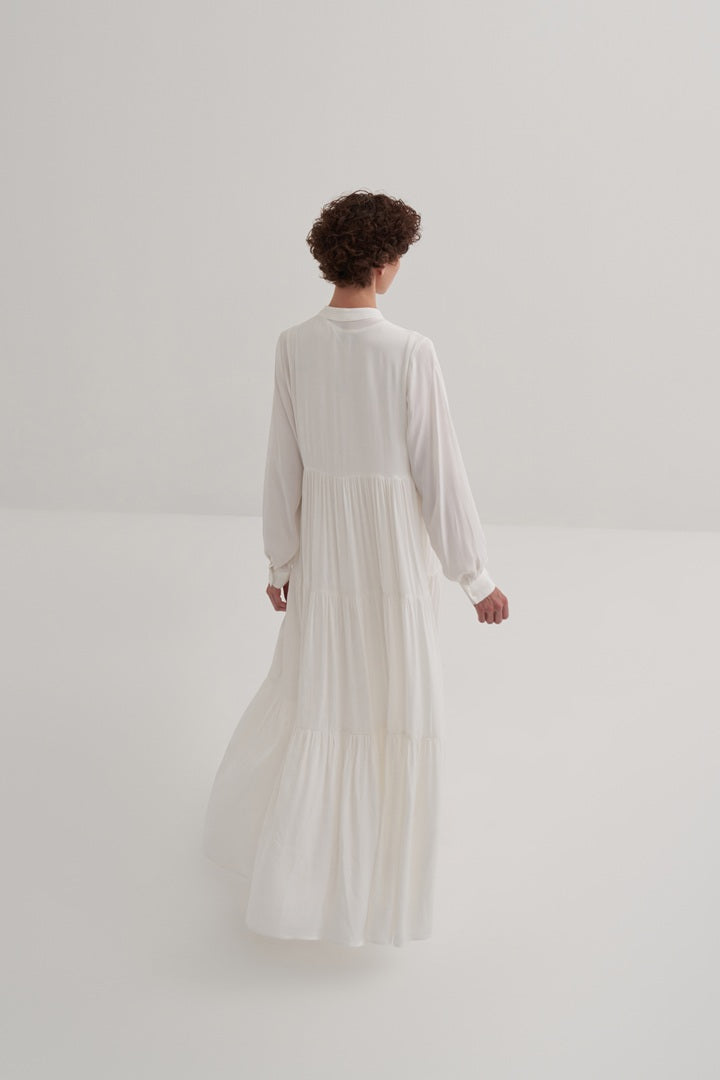 Kk Design Layered Shirred Dress Ecru