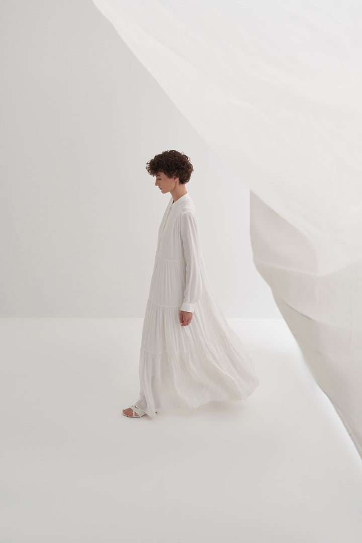 Kk Design Layered Shirred Dress Ecru