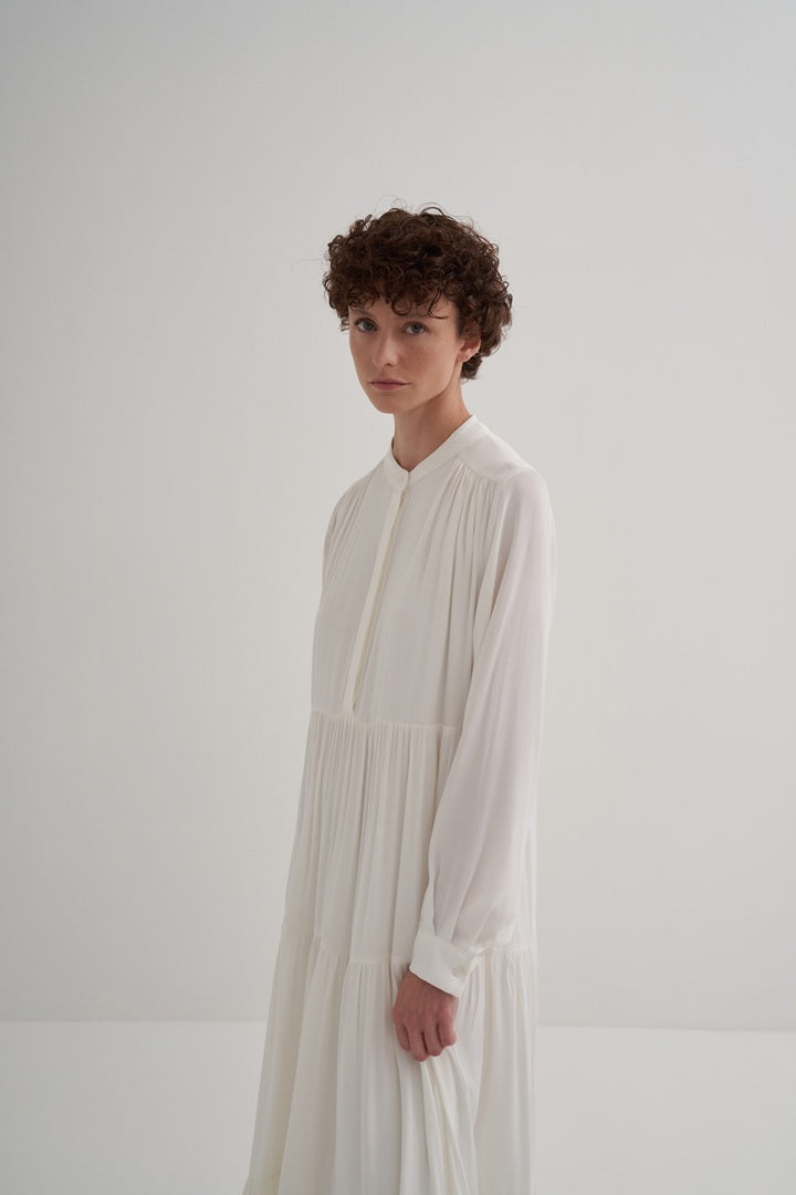 Kk Design Layered Shirred Dress Ecru