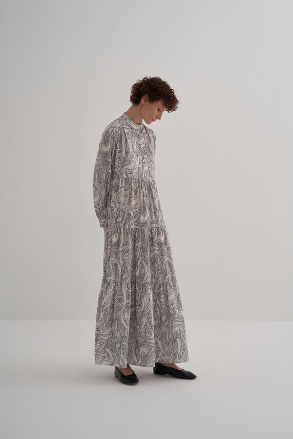Kk Design Layered Shirred Patterned Dress Black/White