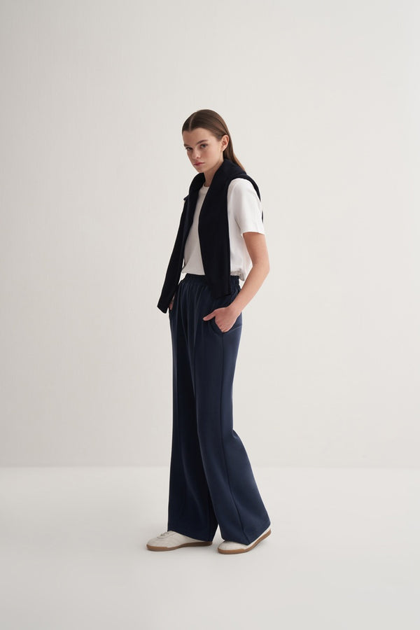 Kk Design Modal Straight Cut Loose Trousers Navy Blue