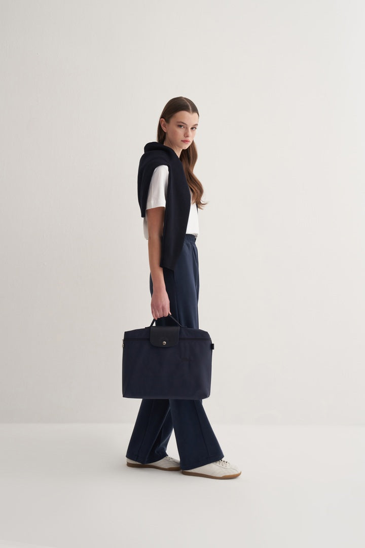Kk Design Modal Straight Cut Loose Trousers Navy Blue