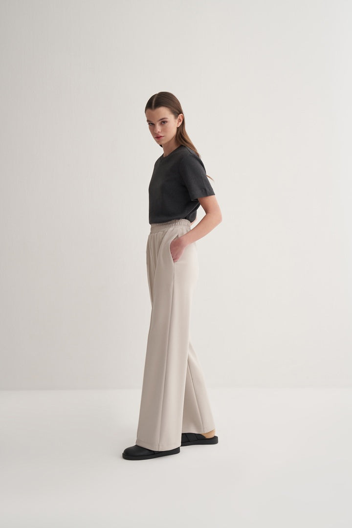 Kk Design Modal Straight Cut Loose Trousers Stone