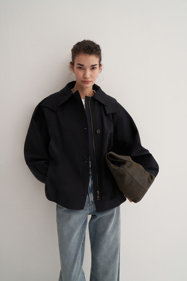 Kk Design Pieced Cotton Trench Coat Black