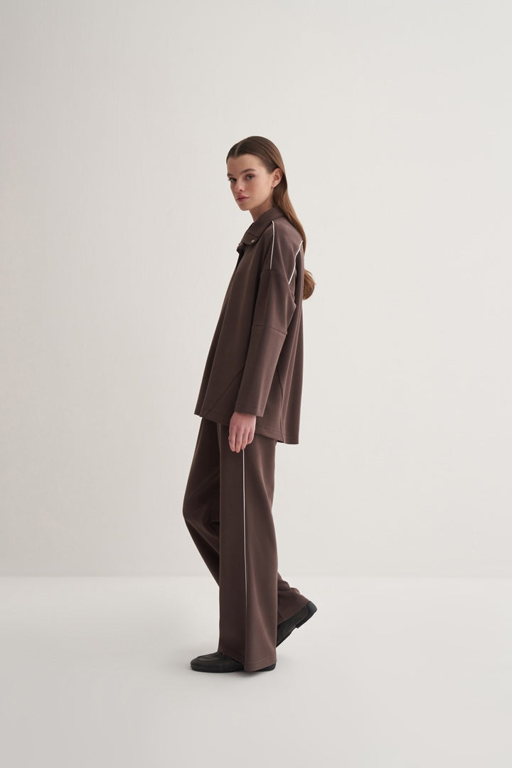 Kk Design Modal Stripe Suit Brown