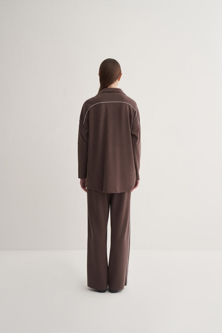 Kk Design Modal Stripe Suit Brown