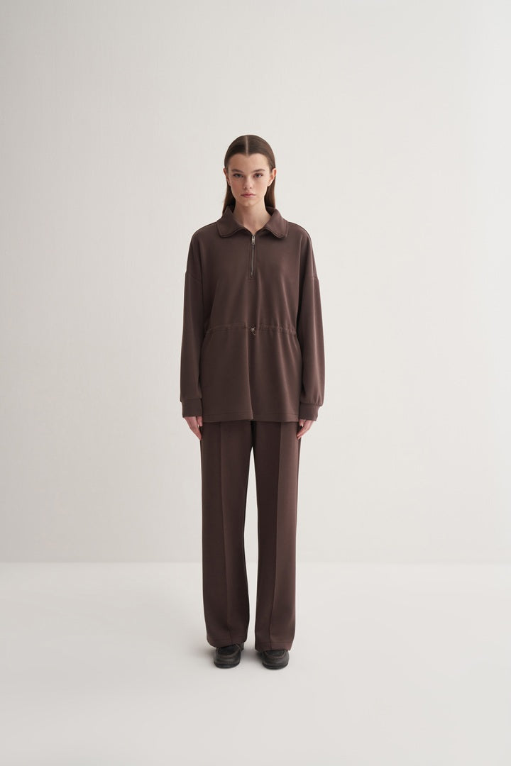 Kk Design Modal Half Zipper Sweatshirt Brown