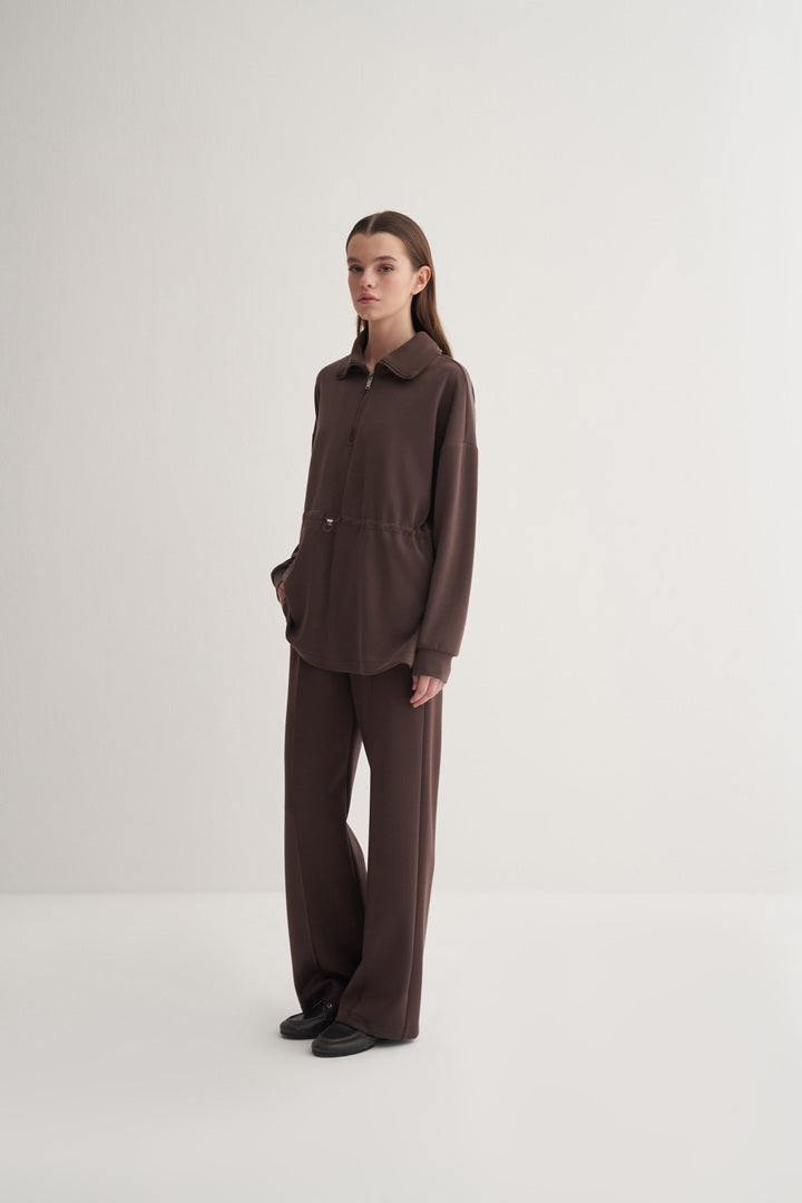 Kk Design Modal Half Zipper Sweatshirt Brown