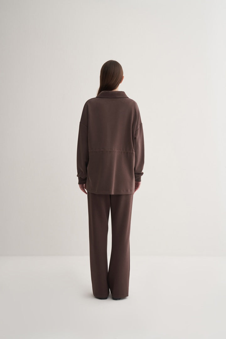 Kk Design Modal Half Zipper Sweatshirt Brown