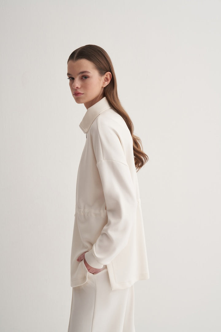 Kk Design Modal Half Zipper Sweatshirt Ecru