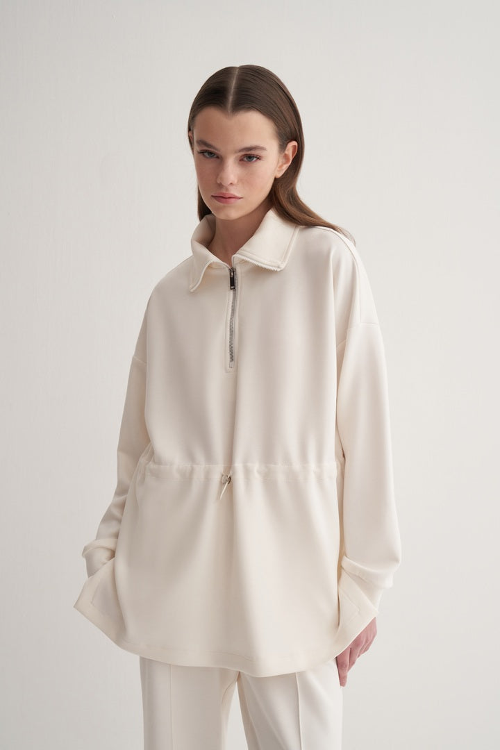 Kk Design Modal Half Zipper Sweatshirt Ecru