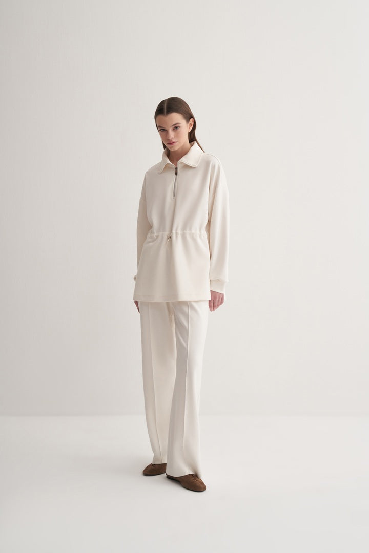 Kk Design Modal Half Zipper Sweatshirt Ecru