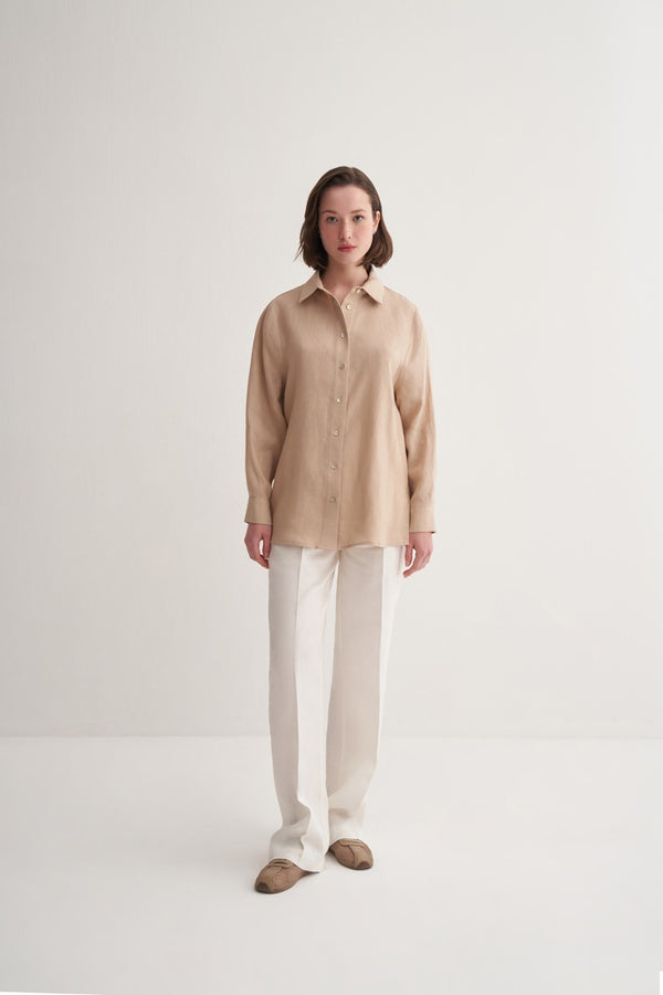 Kk Design 100% Linen Oversize Shirt Beige