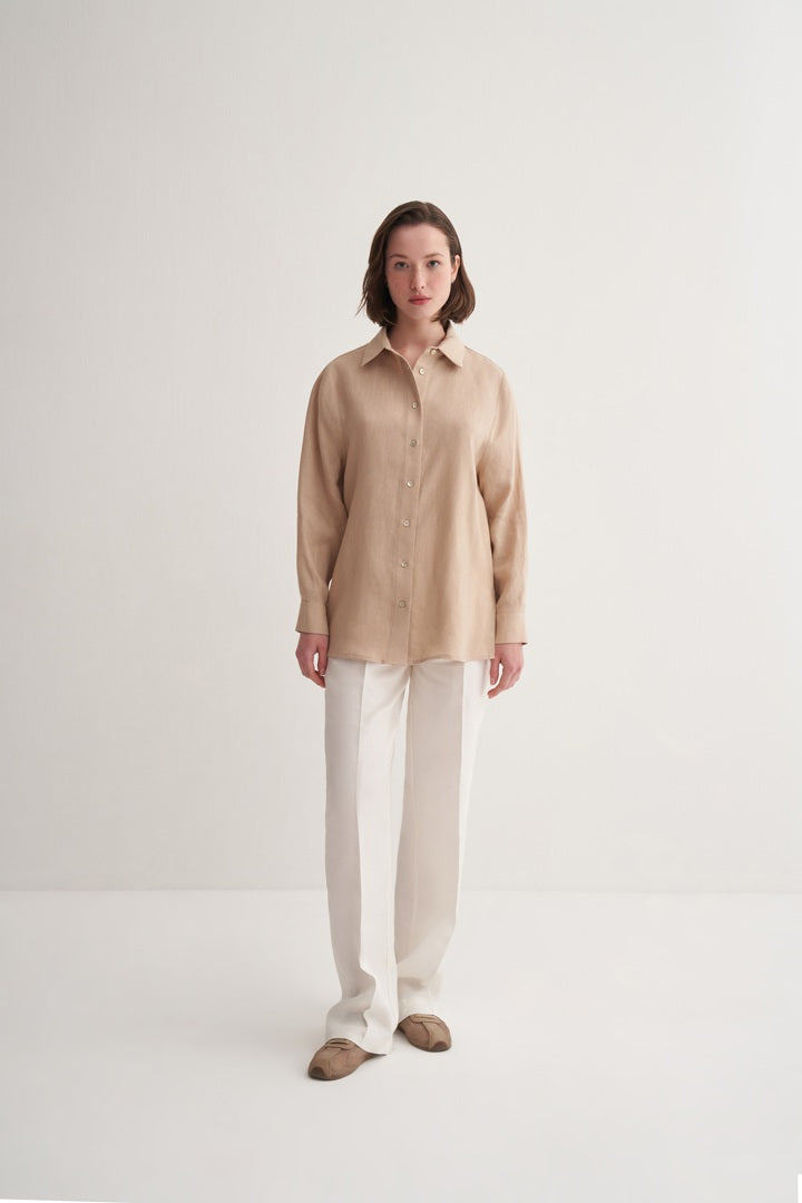 Kk Design 100% Linen Oversize Shirt Beige