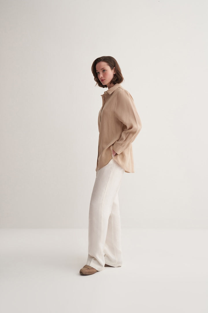 Kk Design 100% Linen Oversize Shirt Beige