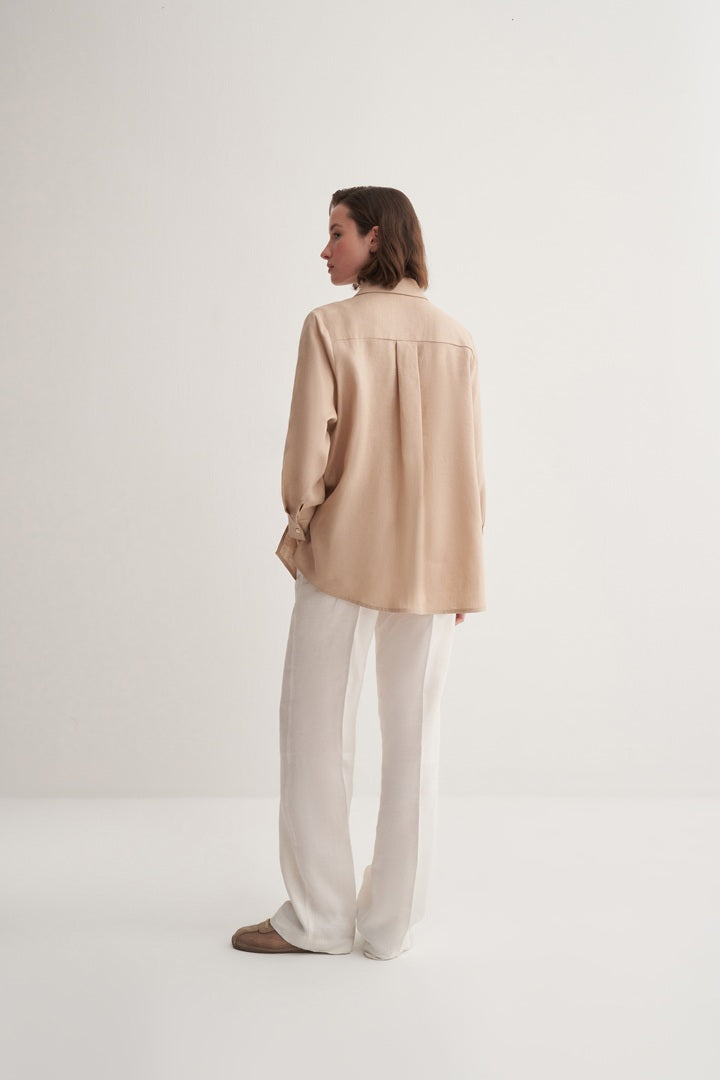 Kk Design 100% Linen Oversize Shirt Beige