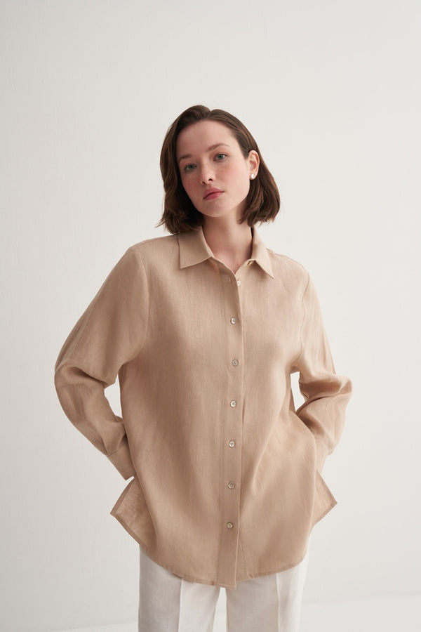 Kk Design 100% Linen Oversize Shirt Beige