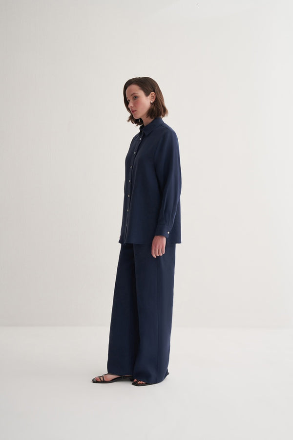 Kk Design 100% Linen Oversize Shirt Navy Blue