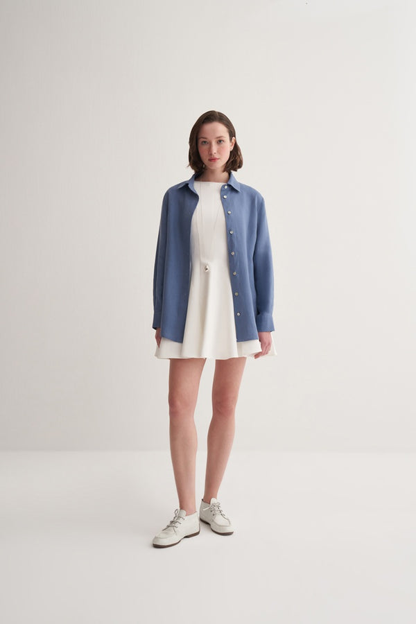 Kk Design 100% Linen Oversize Shirt Blue