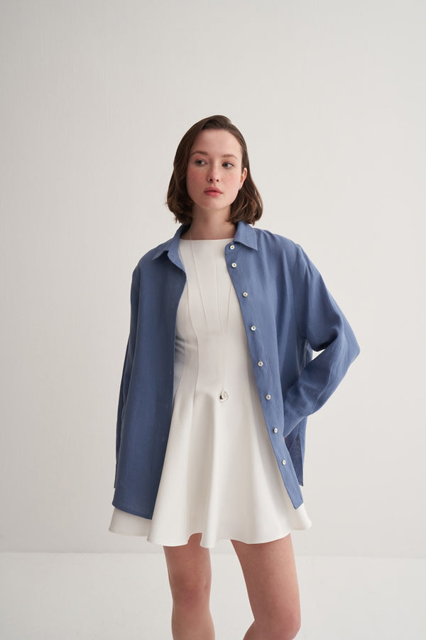 Kk Design 100% Linen Oversize Shirt Blue