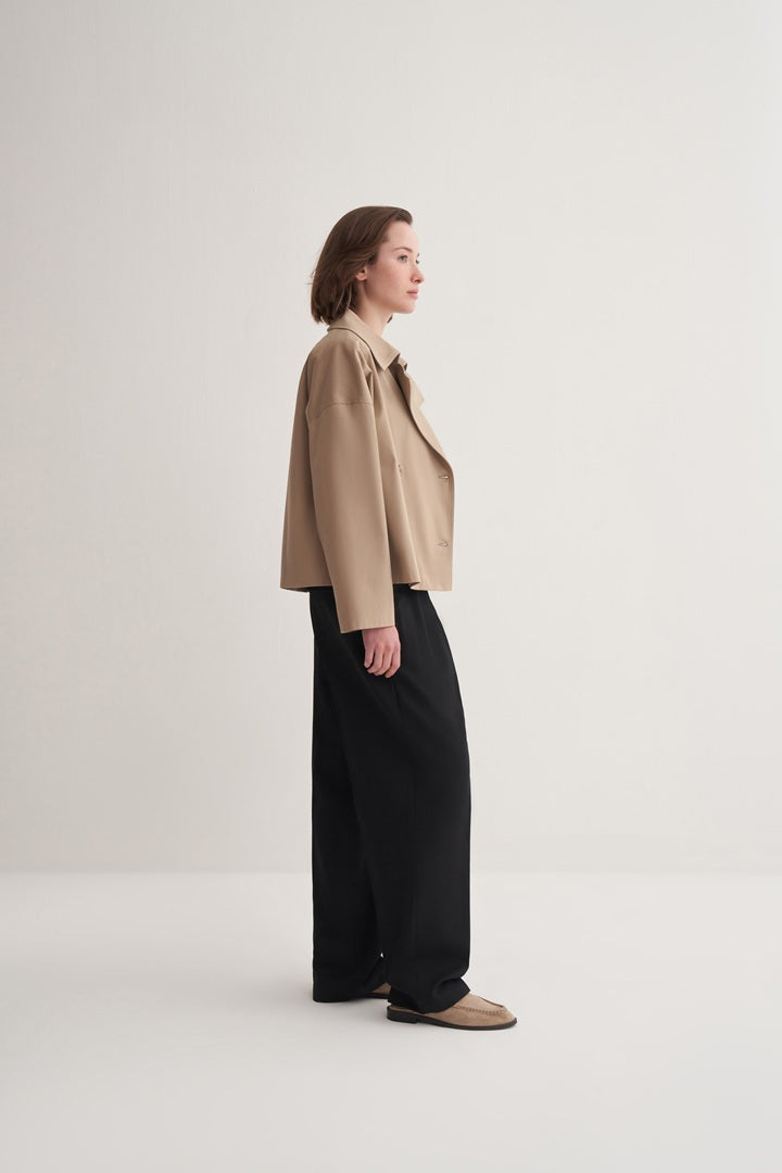 Kk Design Double-Breasted Short Trench Coat Camel
