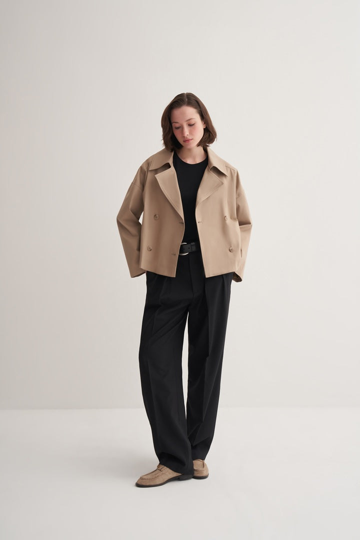 Kk Design Double-Breasted Short Trench Coat Camel