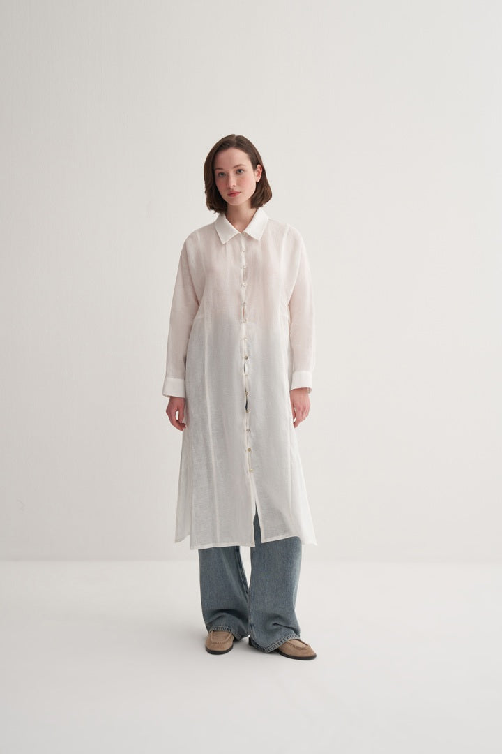 Kk Design 100% Linen Midi Shirt Dress Ecru