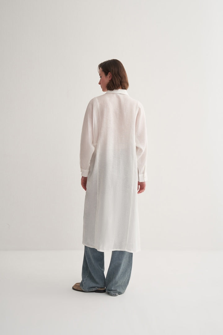 Kk Design 100% Linen Midi Shirt Dress Ecru