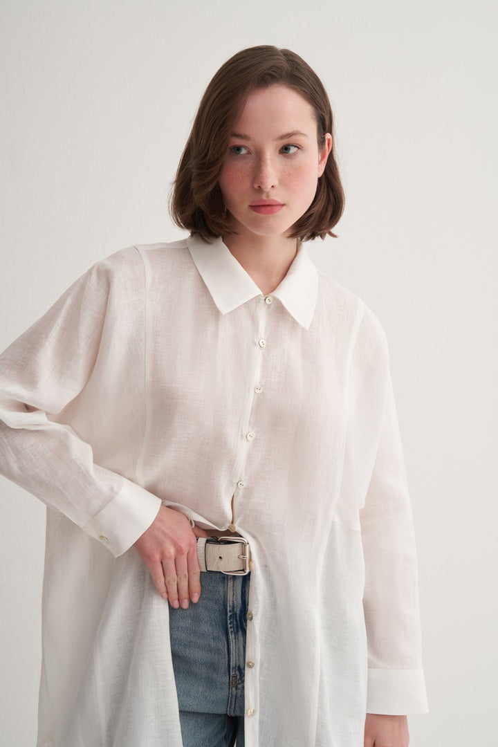 Kk Design 100% Linen Midi Shirt Dress Ecru