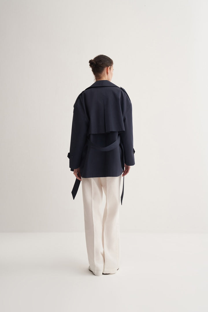 Kk Design Organic Cotton Trench Coat Navy Blue
