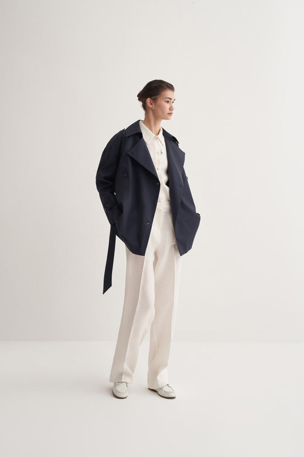 Kk Design Organic Cotton Trench Coat Navy Blue