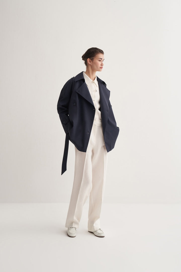 Kk Design Organic Cotton Trench Coat Navy Blue