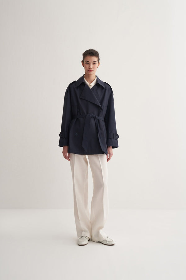Kk Design Organic Cotton Trench Coat Navy Blue