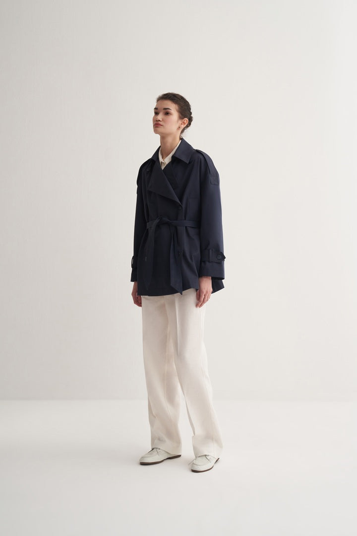 Kk Design Organic Cotton Trench Coat Navy Blue
