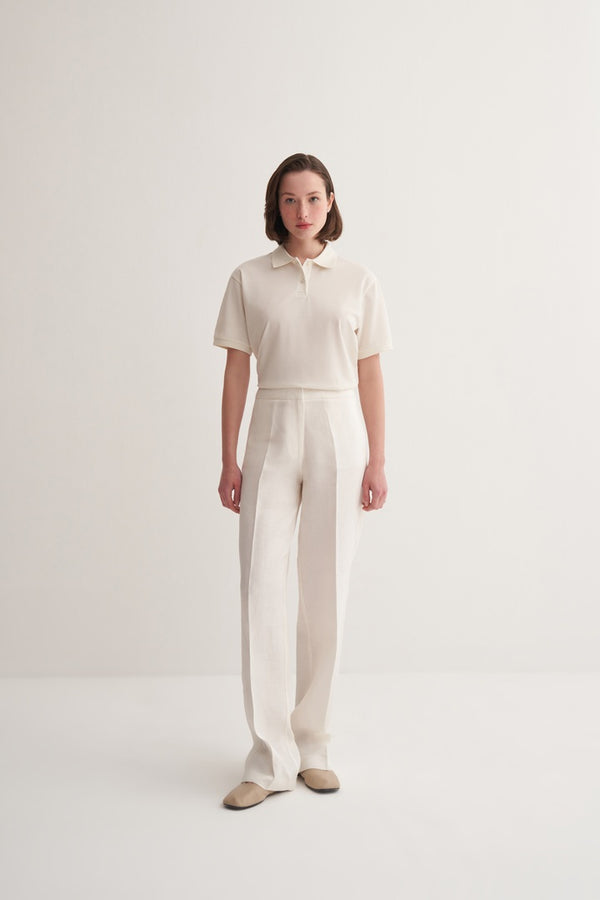 Kk Design 100% Linen Straight Fit Trousers Ecru