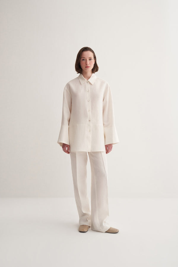 Kk Design 100% Linen Shirt With Cutout Detail Ecru
