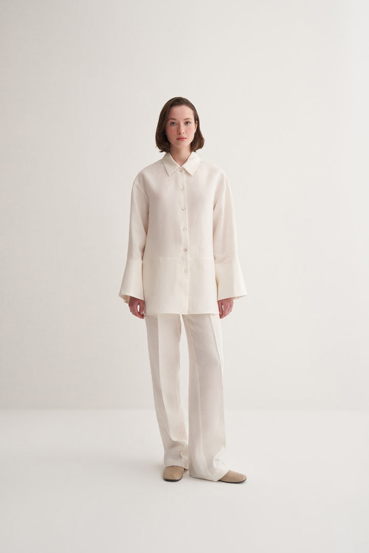 Kk Design 100% Linen Shirt With Cutout Detail Ecru