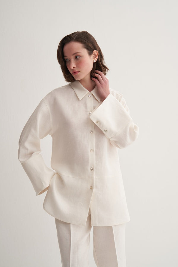 Kk Design 100% Linen Shirt With Cutout Detail Ecru